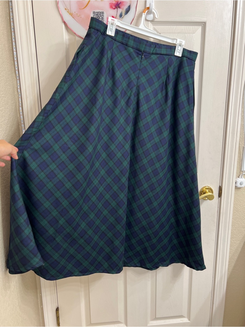 Pendleton Vintage 100% Virgin Wool Navy and Green Plaid A-Line Midi Skirt 14W - Picture 4 of 10